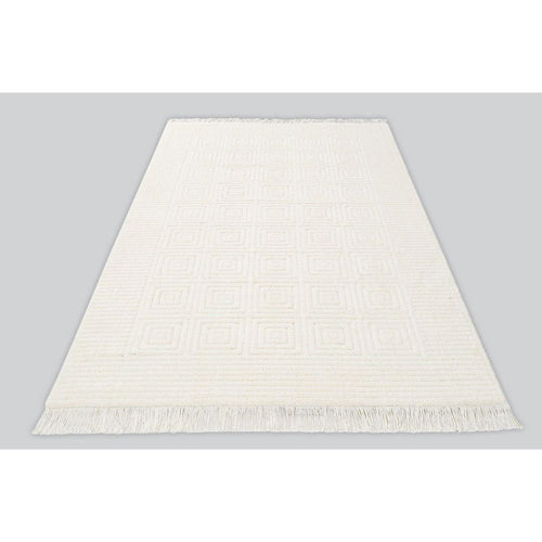 Machine Made Area Rug – Cream Geometric Polypropylene Carpet With Soft Pile