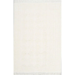 Machine Made Area Rug – Cream Geometric Polypropylene Carpet With Soft Pile