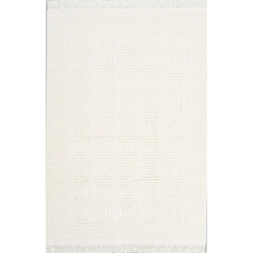 Machine Made Area Rug – Cream Geometric Polypropylene Carpet With Soft Pile