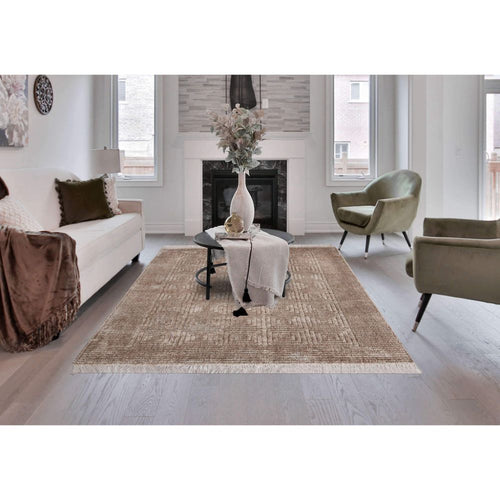 Machine Made Area Rug - Geometric Mink Rug With Soft Pile Carpet, Antislip & Washable