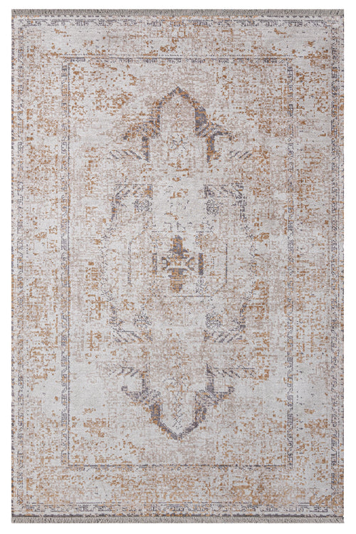 Viscose Axminster Rug – Cream Medallion Machine Made Carpet by 3S Brand