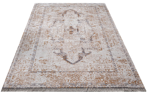Viscose Axminster Rug – Cream Medallion Machine Made Carpet by 3S Brand