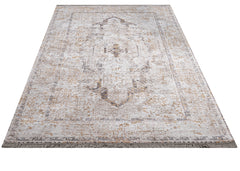 Viscose Axminster Rug – Cream Medallion Machine Made Carpet by 3S Brand