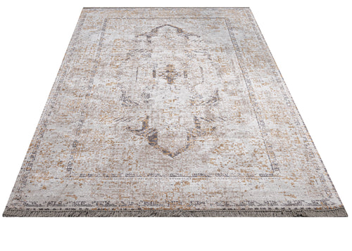 Viscose Axminster Rug – Cream Medallion Machine Made Carpet by 3S Brand