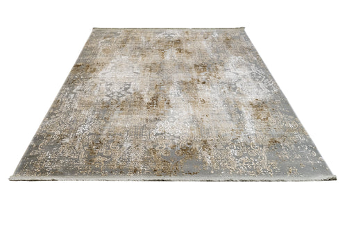 Vintage Area Rug – Celosia Flower Gold Floral Machine Made Rug With Fringed Edges