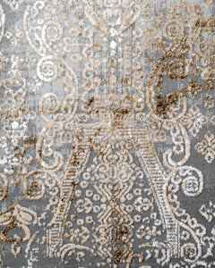 Vintage Area Rug – Celosia Flower Gold Floral Machine Made Rug With Fringed Edges