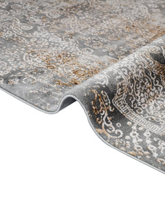 Vintage Area Rug – Celosia Flower Gold Floral Machine Made Rug With Fringed Edges