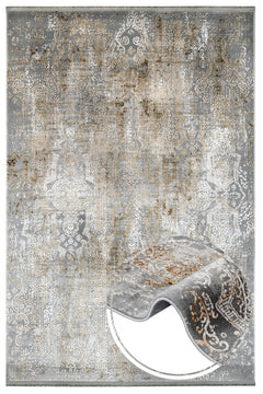 Vintage Area Rug – Celosia Flower Gold Floral Machine Made Rug With Fringed Edges