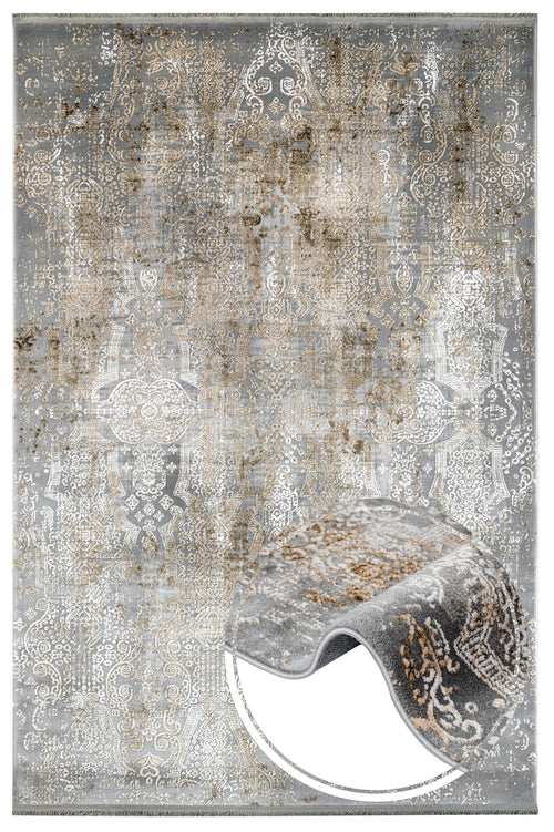 Vintage Area Rug – Celosia Flower Gold Floral Machine Made Rug With Fringed Edges