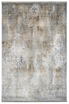 Vintage Area Rug – Celosia Flower Gold Floral Machine Made Rug With Fringed Edges