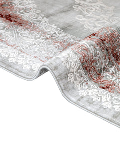 Burgundy Area Rug - Classic Machine Made Rug with Fringed Edges & Non Slip