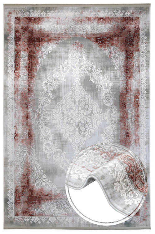 Burgundy Area Rug - Classic Machine Made Rug with Fringed Edges & Non Slip