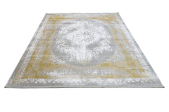 Gold Area Rug – Classic Machine Made Rug with Fringed Edges, Non Slip Acrylic Carpet