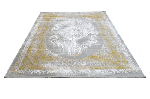 Gold Area Rug – Classic Machine Made Rug with Fringed Edges, Non Slip Acrylic Carpet