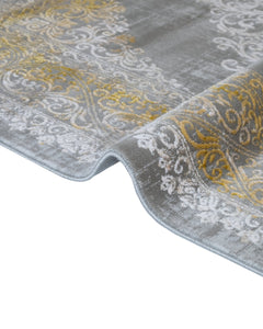 Gold Area Rug – Classic Machine Made Rug with Fringed Edges, Non Slip Acrylic Carpet