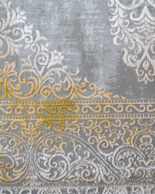 Gold Area Rug – Classic Machine Made Rug with Fringed Edges, Non Slip Acrylic Carpet