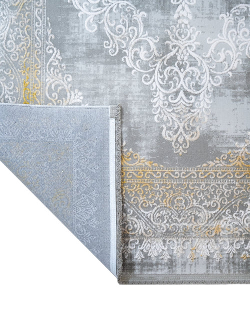 Gold Area Rug – Classic Machine Made Rug with Fringed Edges, Non Slip Acrylic Carpet