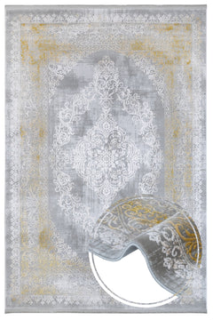 Gold Area Rug – Classic Machine Made Rug with Fringed Edges, Non Slip Acrylic Carpet