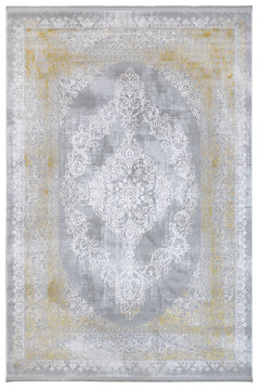 Gold Area Rug – Classic Machine Made Rug with Fringed Edges, Non Slip Acrylic Carpet