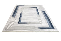 Machine Made Area Rug - Cornflower Blue Acrylic Rug With Fringed Edge Carpet