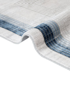 Machine Made Area Rug - Cornflower Blue Acrylic Rug With Fringed Edge Carpet