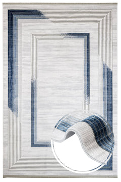 Machine Made Area Rug - Cornflower Blue Acrylic Rug With Fringed Edge Carpet