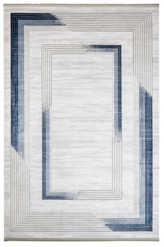 Machine Made Area Rug - Cornflower Blue Acrylic Rug With Fringed Edge Carpet
