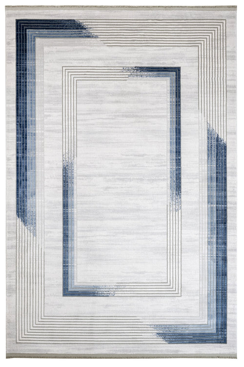 Machine Made Area Rug - Cornflower Blue Acrylic Rug With Fringed Edge Carpet