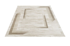 Machine Made Area Rug – Cream Frame Rug With Fringed Edge, Durable Acrylic Carpet