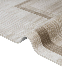 Machine Made Area Rug – Cream Frame Rug With Fringed Edge, Durable Acrylic Carpet