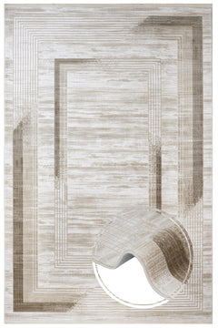 Machine Made Area Rug – Cream Frame Rug With Fringed Edge, Durable Acrylic Carpet