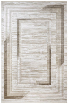Machine Made Area Rug – Cream Frame Rug With Fringed Edge, Durable Acrylic Carpet