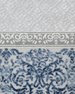 Blue Frame Area Rug - Machine Made Acrylic Rug With Fringed Edges For Living Room