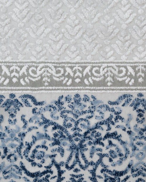 Blue Frame Area Rug - Machine Made Acrylic Rug With Fringed Edges For Living Room