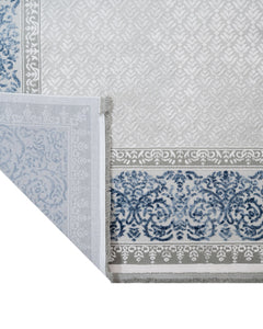 Blue Frame Area Rug - Machine Made Acrylic Rug With Fringed Edges For Living Room