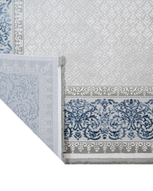 Blue Frame Area Rug - Machine Made Acrylic Rug With Fringed Edges For Living Room