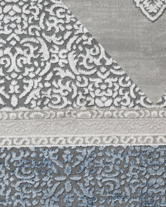 Machine Made Area Rug - Stylish Beige Blue Rug with Fringed Edges, Acrylic