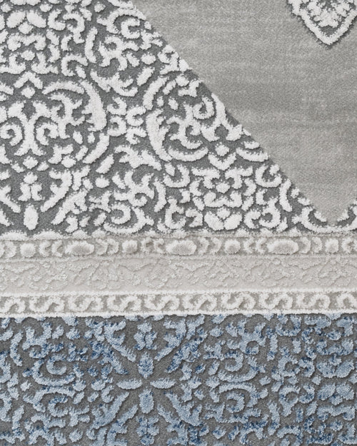 Machine Made Area Rug - Stylish Beige Blue Rug with Fringed Edges, Acrylic