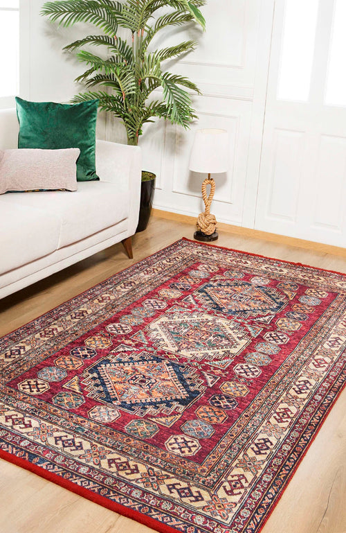 Novotroitsk Red Geometric Digital Print Area Rug