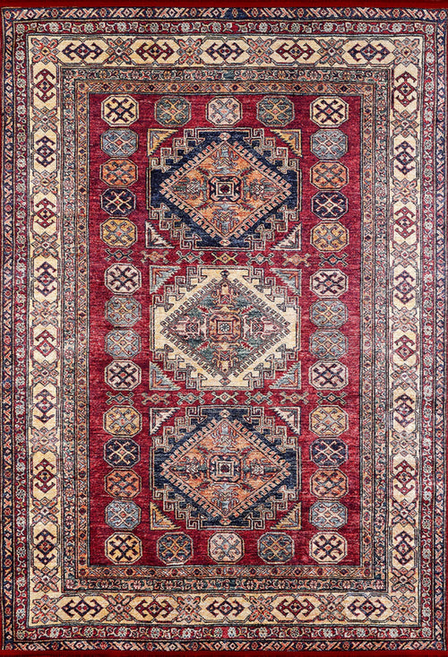 Novotroitsk Red Geometric Digital Print Area Rug