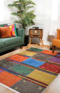 Patchwork Area Rug | Digital Print Multicolor Floor Rug - Non Slip, Antibacterial