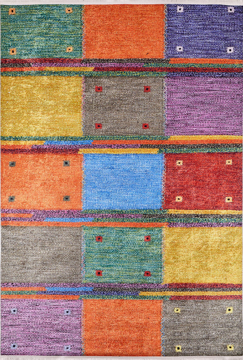 Patchwork Area Rug | Digital Print Multicolor Floor Rug - Non Slip, Antibacterial