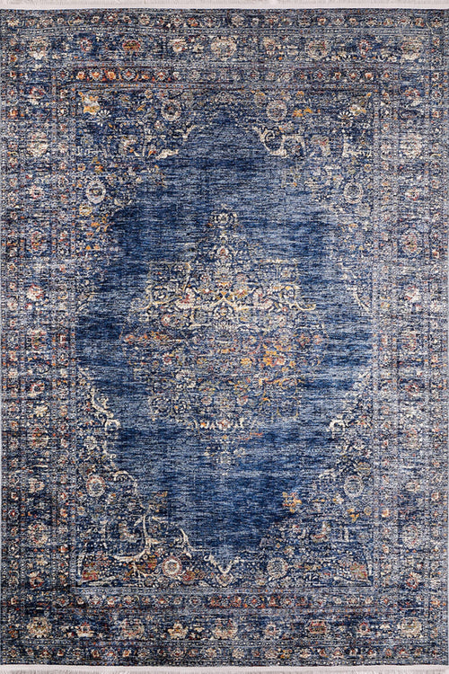 Blue Vintage Area Rug - Digital Print, Non Slip, Antibacterial Carpet for Living Room