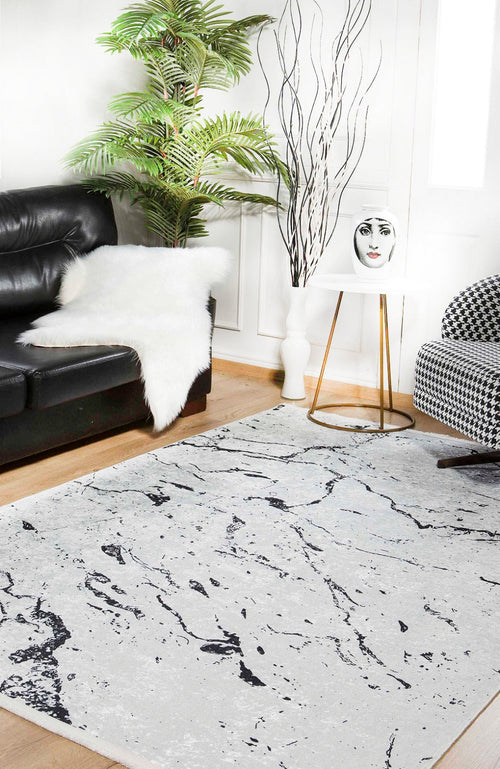 Modern Area Rug - Grey Digital Print Carpet | Non Slip, Antibacterial, Washable Floor Rug