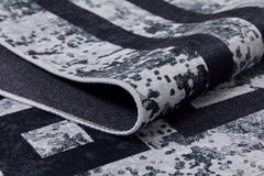 Grey Digital Print Rug - Modern Frame Design Area Rug | Non Slip, Washable