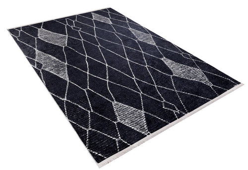Black Geometric Area Rug - Modern Digital Print Carpet, Non Slip & Washable