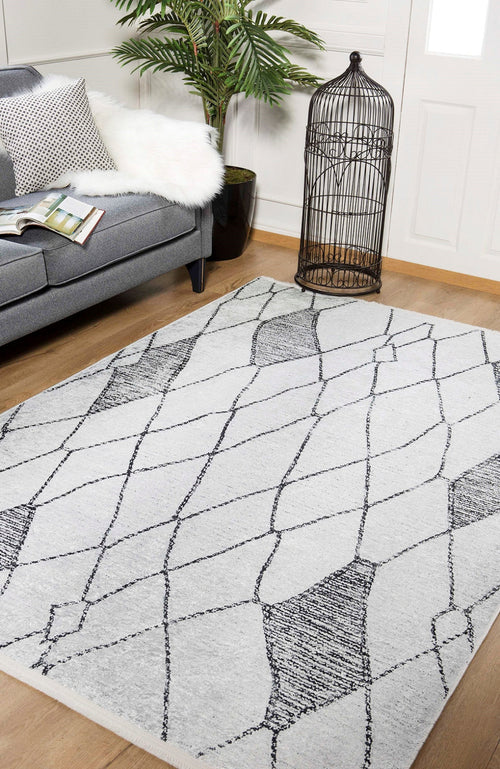 Grey Geometric Area Rug – Digital Print Rug | Non Slip, Antibacterial Carpet