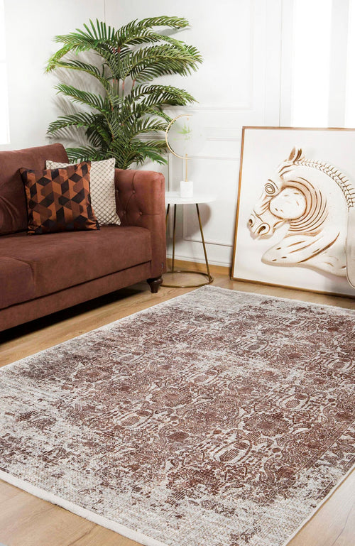 Modern Digital Print Rug - Serpuhov Brown Area Rug | Non Slip, Antibacterial