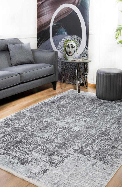 Modern Digital Print Rug - Grey Area Rug With Non Slip, Antibacterial Features