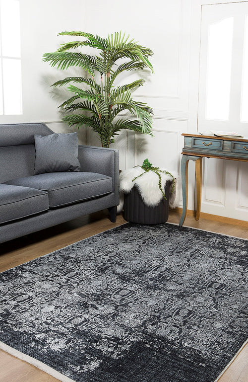 Modern Area Rug – Anthracite Digital Print Carpet | Non Slip Washable Floor Covering
